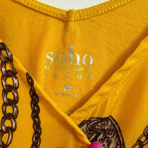 Vneck Chain Lock & Key Heart Print Sonoma Blouse Medium Top Ruched Romantic - Picture 4 of 10